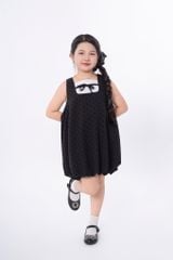 LE104 - Đầm Váy bí vải chấm bi phối nơ thủ công