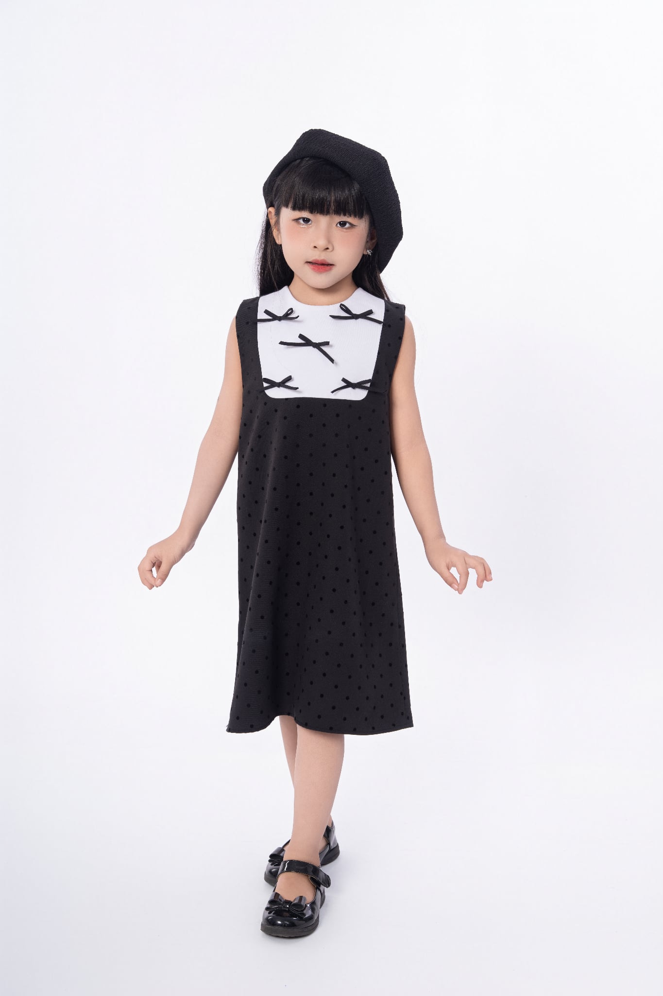 LE103 - Đầm Váy chữ A vải chấm bi đính nơ thủ công - Love Eunoia
