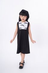 LE103 - Đầm Váy chữ A vải chấm bi đính nơ thủ công