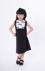 LE103 - Đầm Váy chữ A vải chấm bi đính nơ thủ công