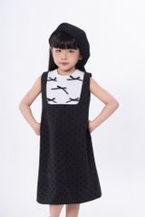 LE103 - Đầm Váy chữ A vải chấm bi đính nơ thủ công