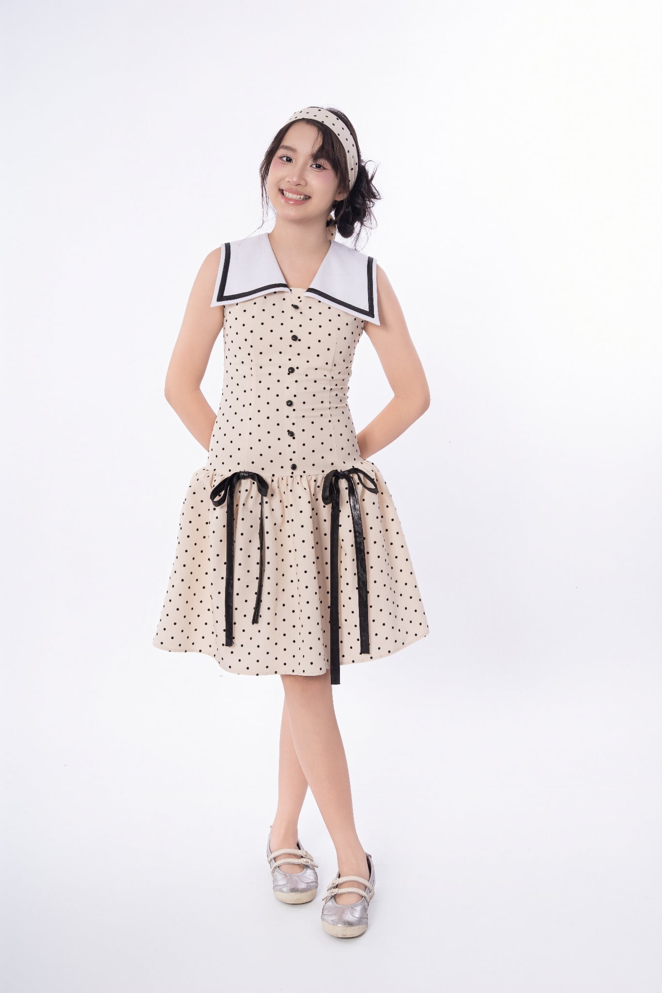 LE102 - Đầm Váy cổ thủy thủ phối nơ vải chấm bi - Love Eunoia