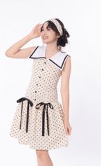 LE102 - Đầm Váy cổ thủy thủ phối nơ vải chấm bi