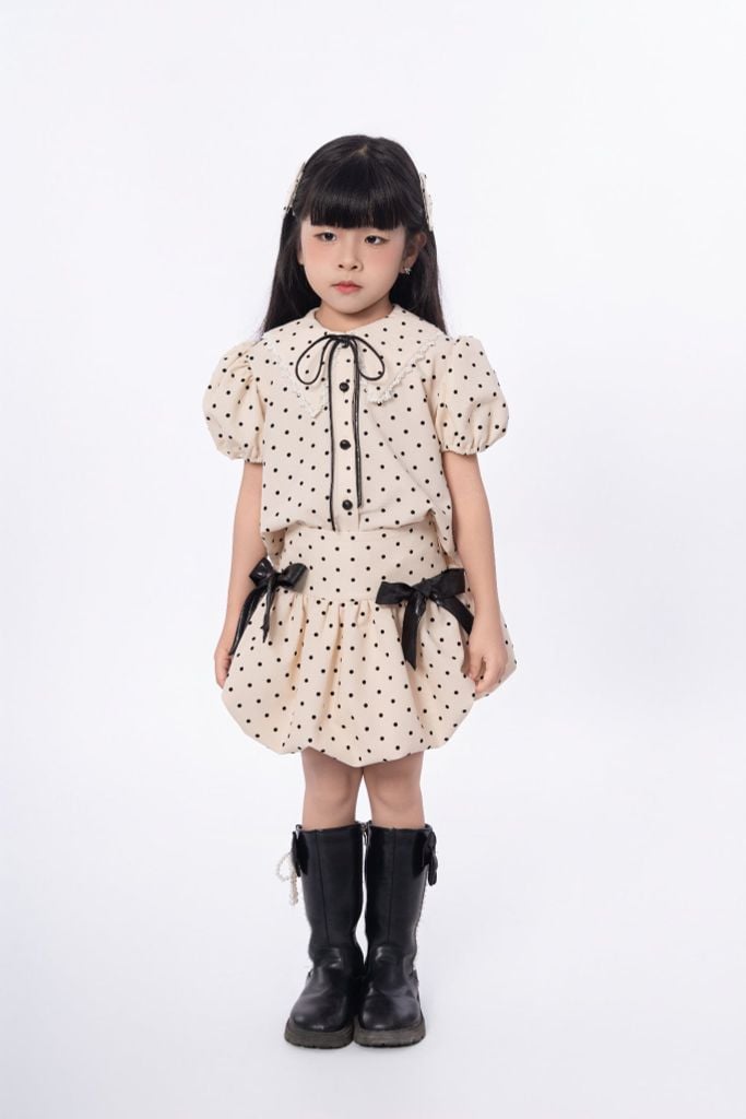 LE099/100 - Set bộ Sơ mi tay bồng mix cùng Chân váy chấm bi