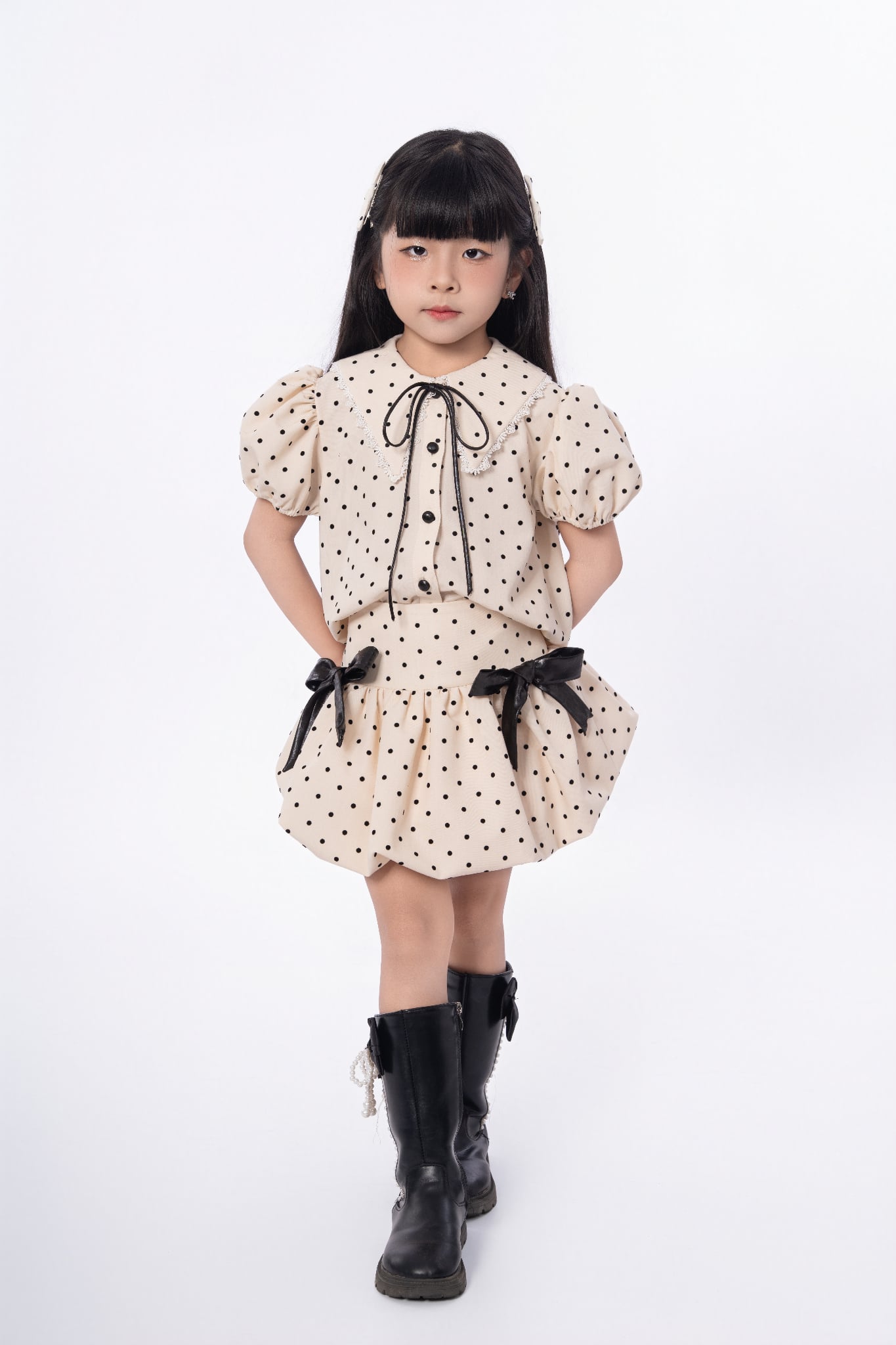 LE099/100 - Set bộ Sơ mi tay bồng mix cùng Chân váy chấm bi