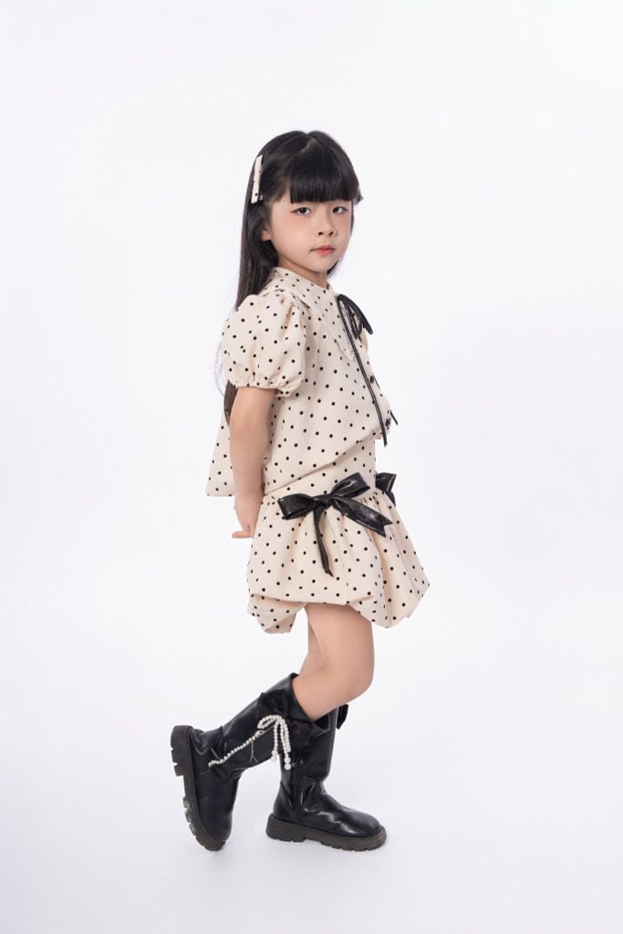 LE099/100 - Set bộ Sơ mi tay bồng mix cùng Chân váy chấm bi