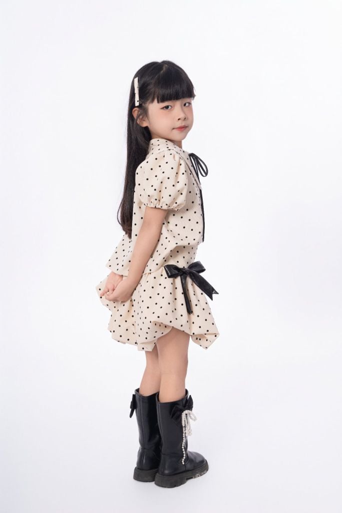 LE099/100 - Set bộ Sơ mi tay bồng mix cùng Chân váy chấm bi