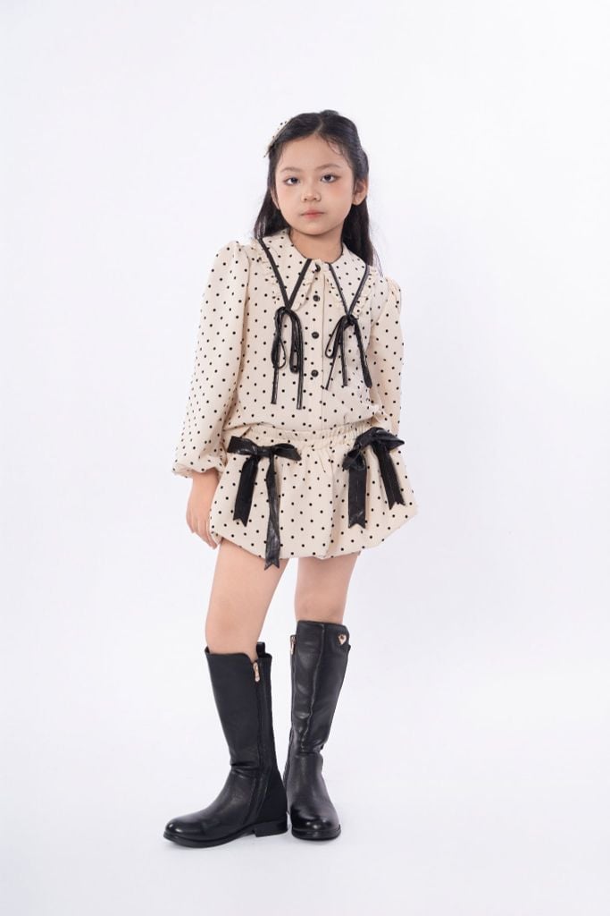 LE100/101 - Set bộ Sơ mi dài tay mix cùng Chân váy chấm bi