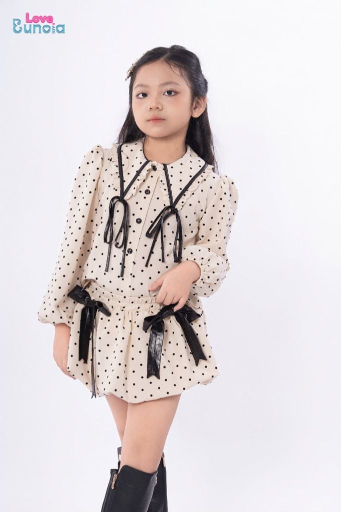 LE100/101 - Set bộ Sơ mi dài tay mix cùng Chân váy chấm bi