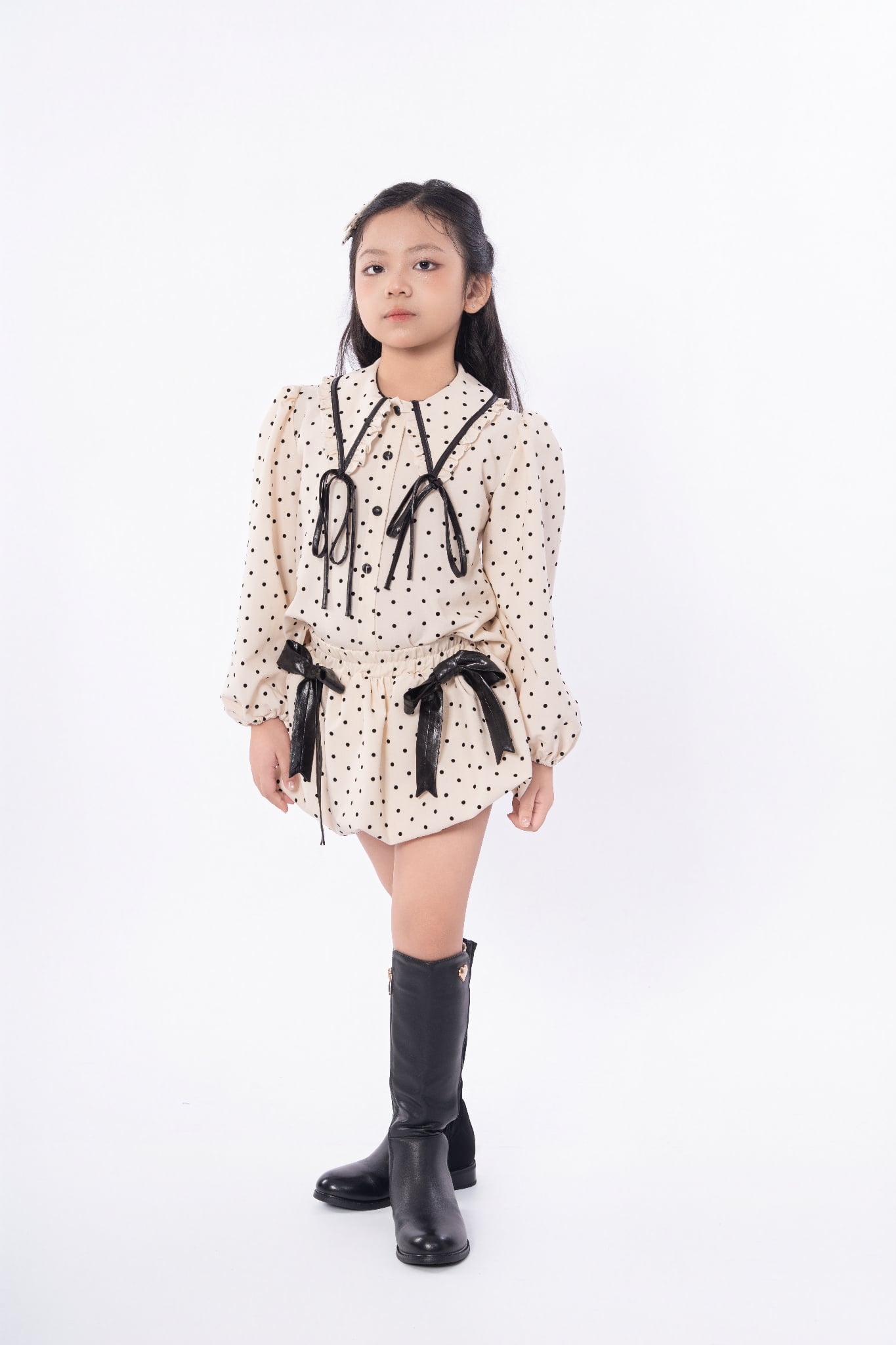LE100/101 - Set bộ Sơ mi dài tay mix cùng Chân váy chấm bi - Love Eunoia
