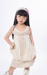 LE097/098 - Set bộ Áo bí Organza nơ mix cùng chân váy chấm bi