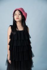 LE02 - Váy đi chơi bé gái xếp tầng vải voan