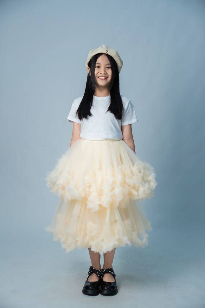 LE03 - Chân váy đi chơi bé gái vải voan xếp tầng