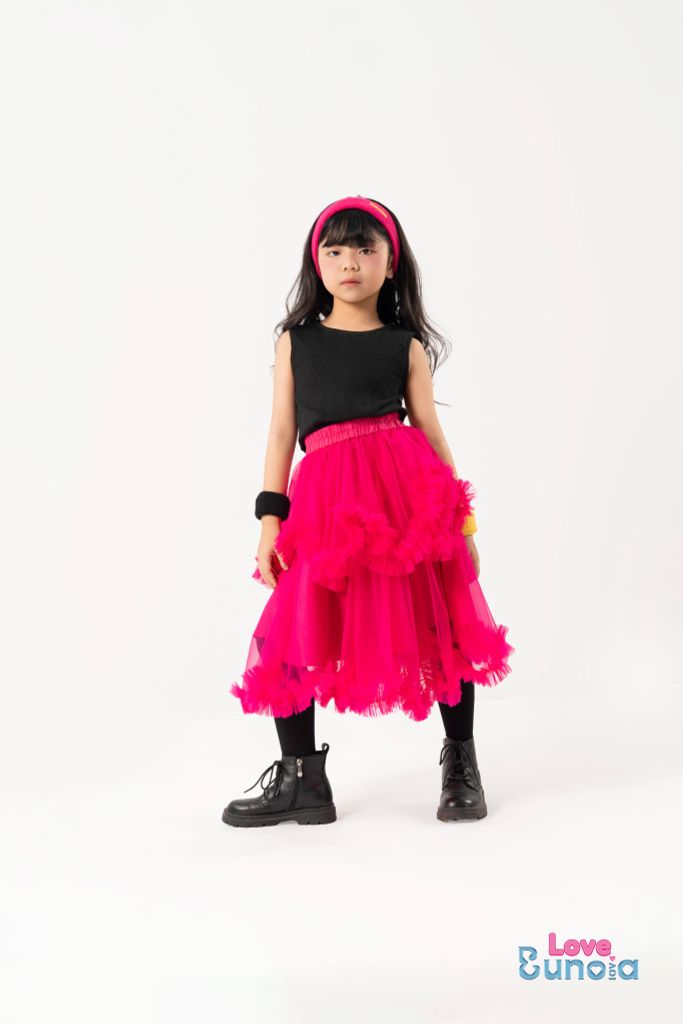 LE03 - Chân váy đi chơi bé gái vải voan xếp tầng