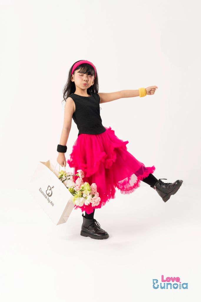LE03 - Chân váy đi chơi bé gái vải voan xếp tầng