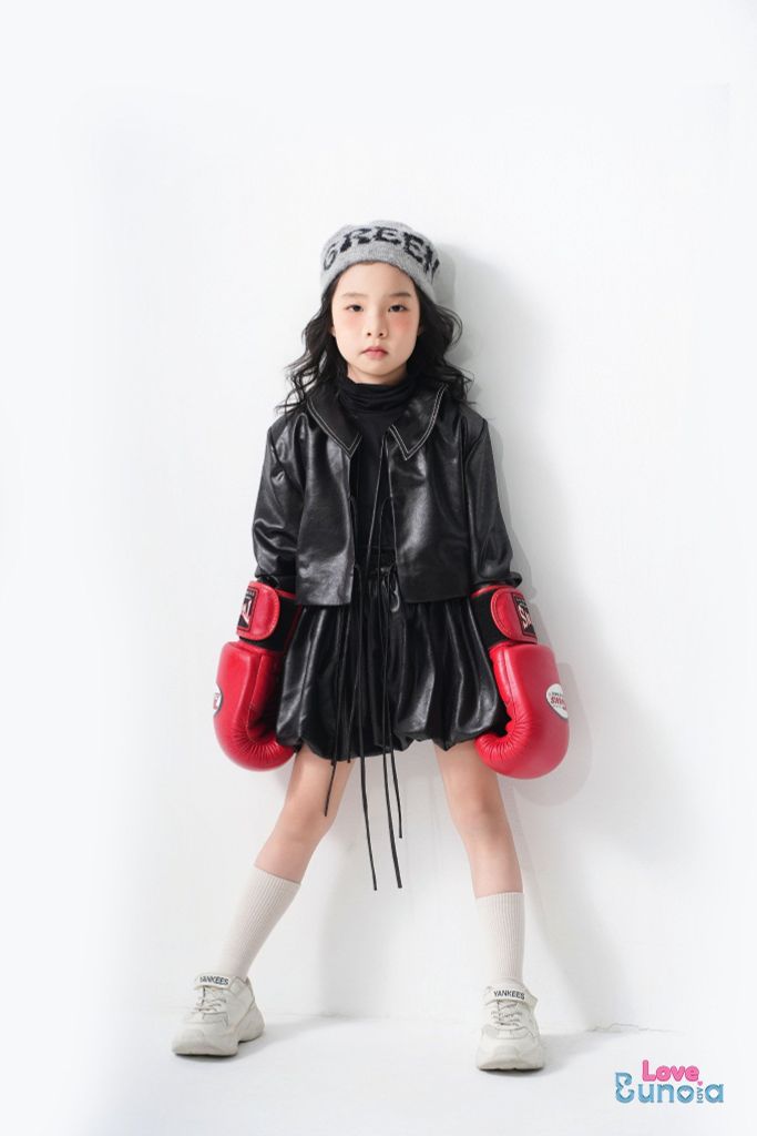 LE13 - Áo khoác da cổ vest cho bé gái