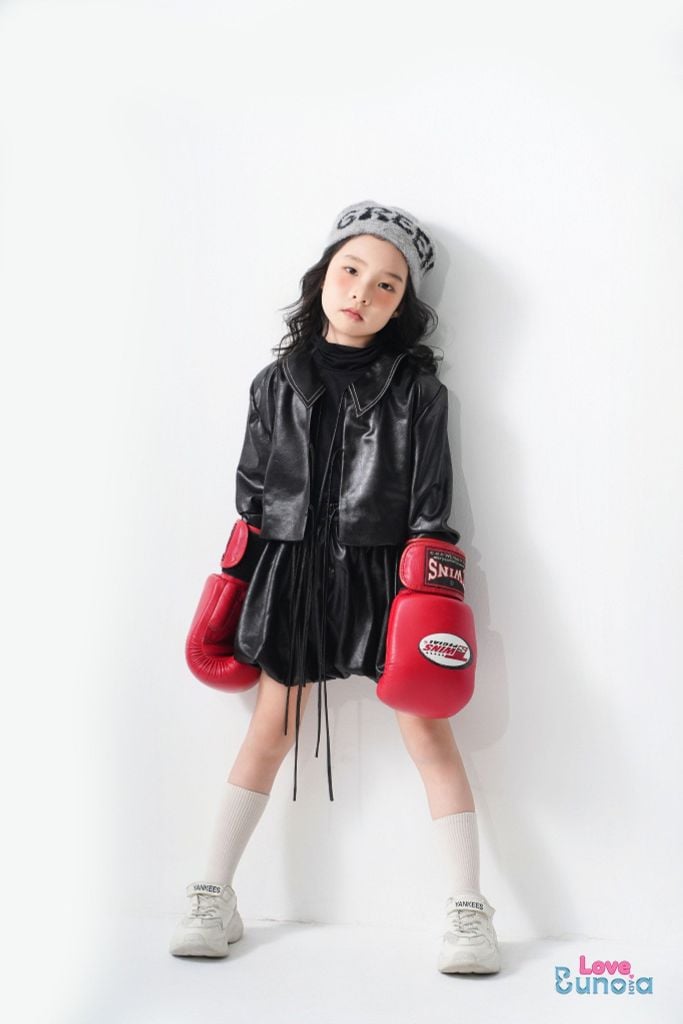 LE13 - Áo khoác da cổ vest cho bé gái
