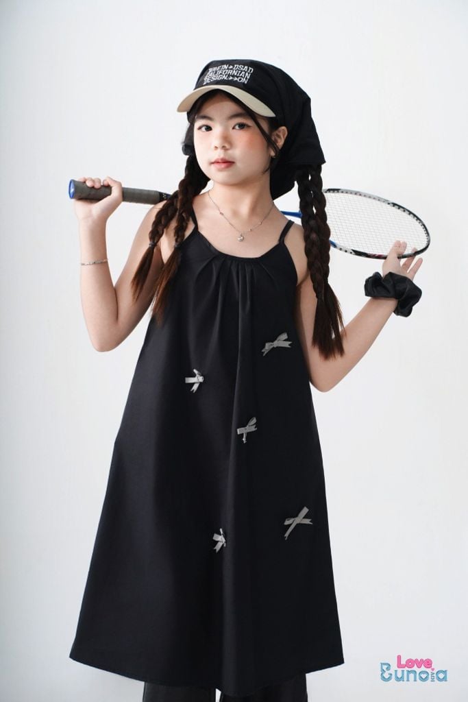 LE04 - Váy hai dây bé gái gắn nơ nhỏ xinh xắn