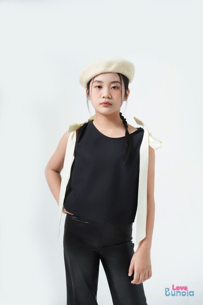 LE05 - Áo croptop dây nơ vai bé gái xinh xắn