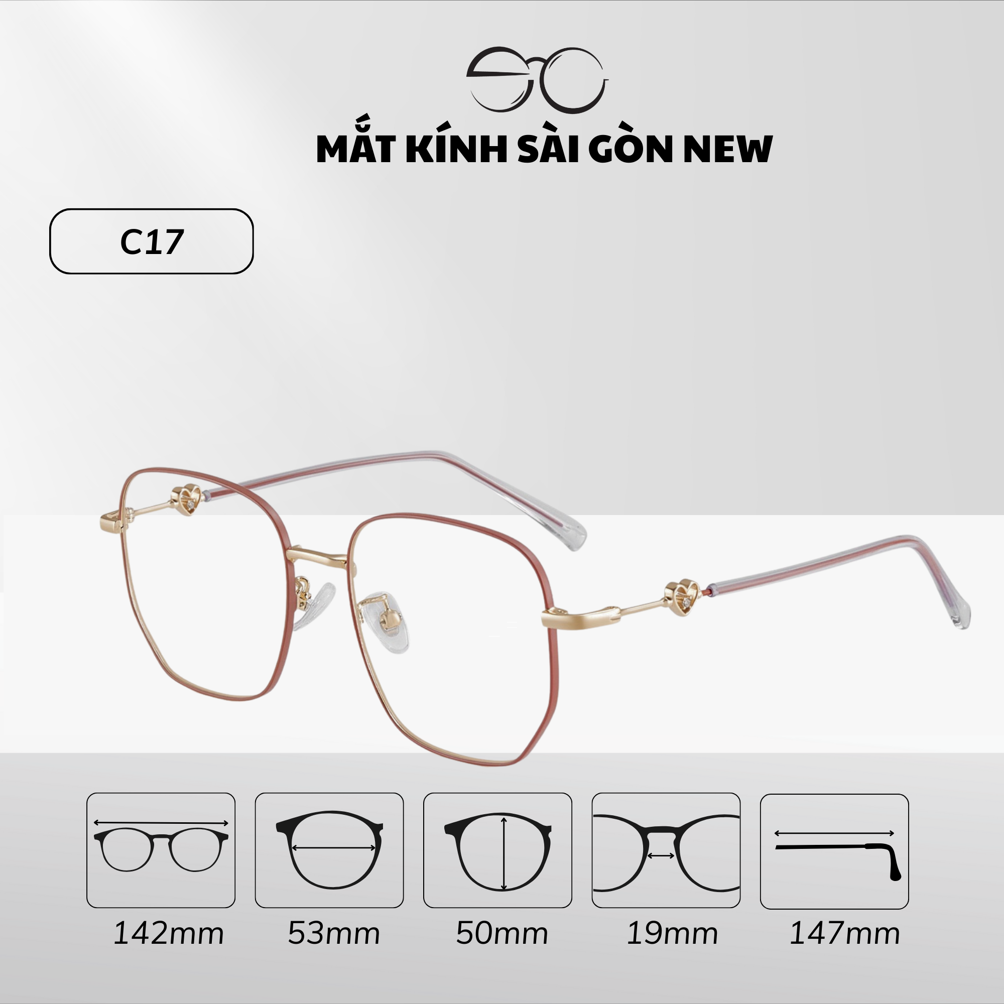  Gọng kính Kim loại Đa giác Lớn Nam nữ Unisex SGNew 34906 