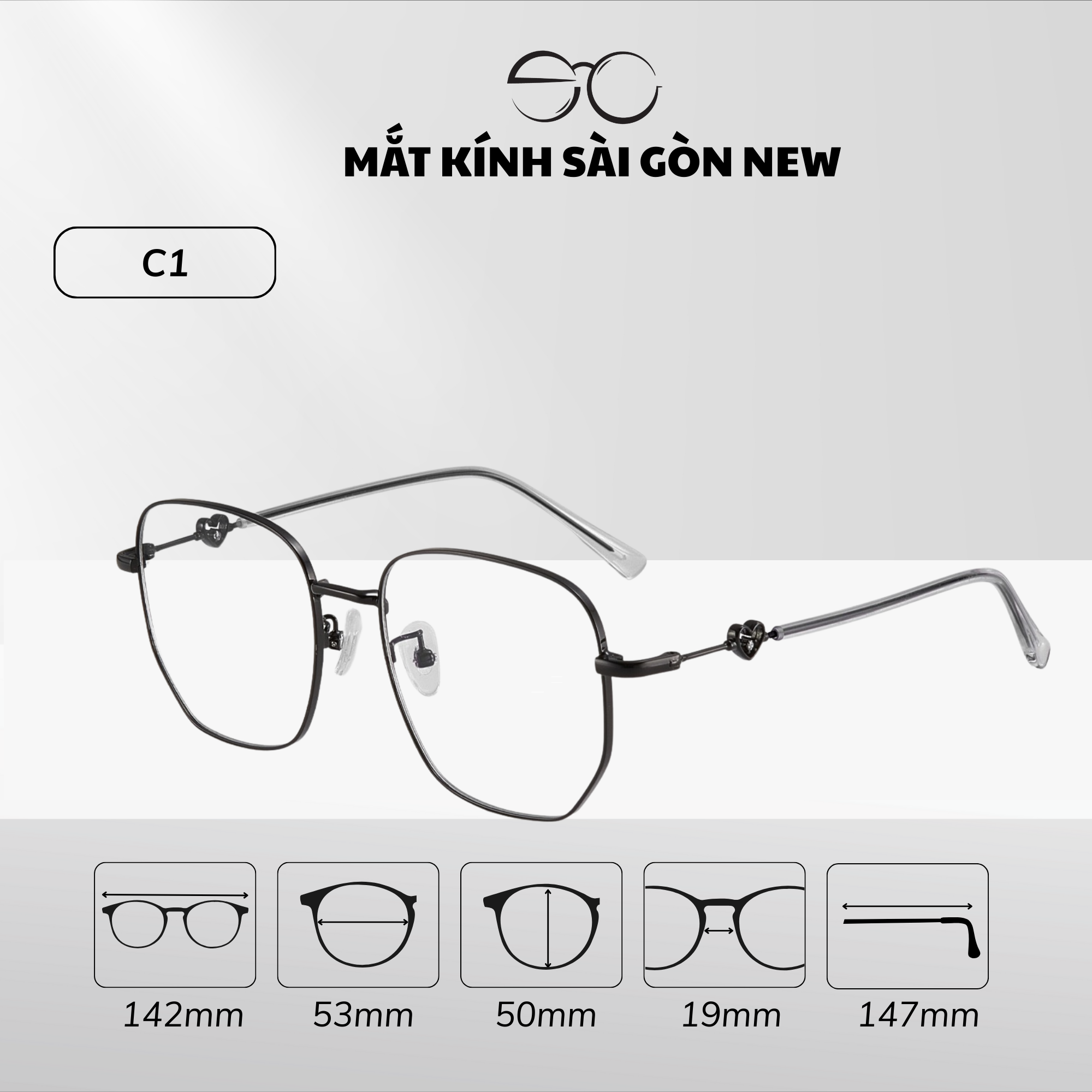  Gọng kính Kim loại Đa giác Lớn Nam nữ Unisex SGNew 34906 