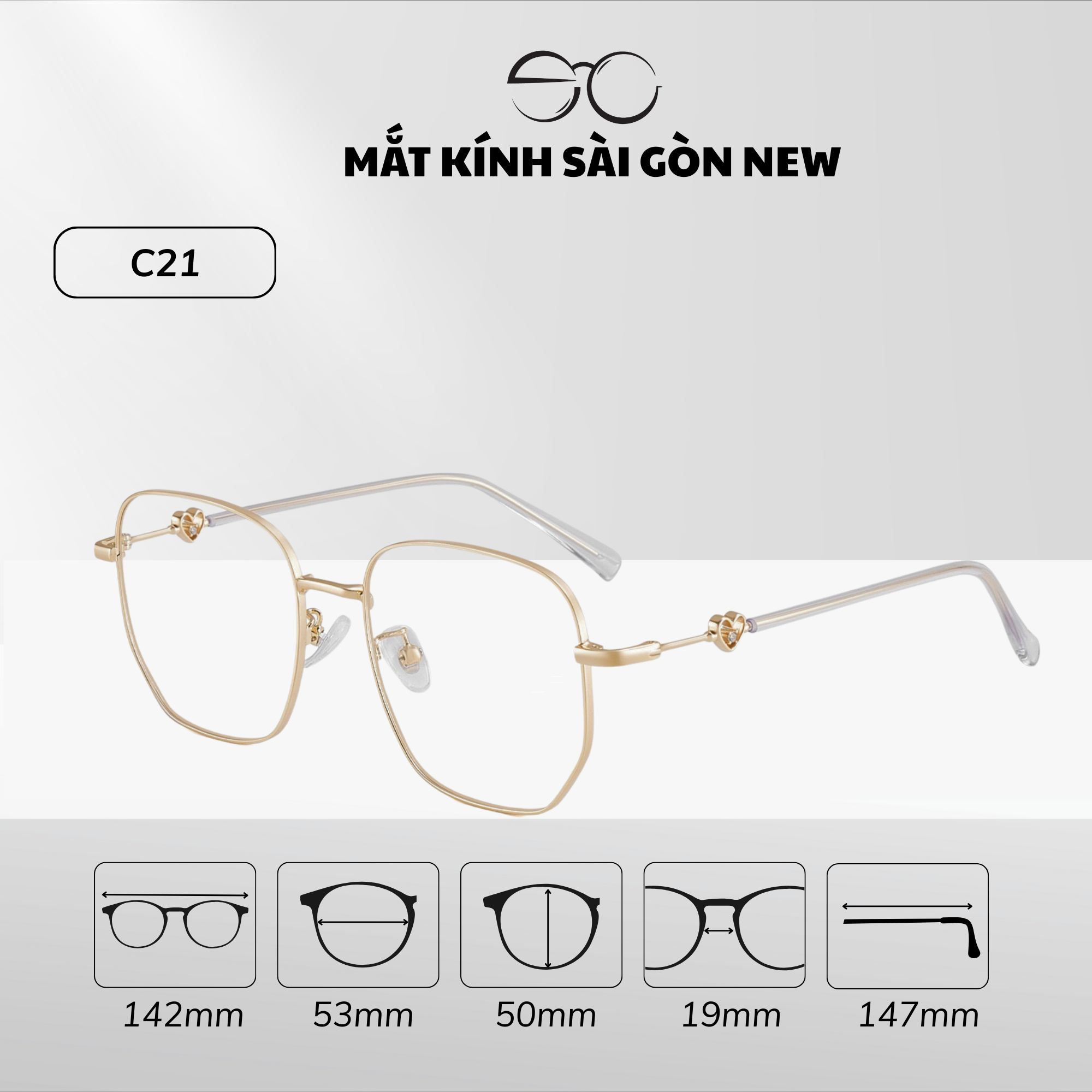  Gọng kính Kim loại Đa giác Lớn Nam nữ Unisex SGNew 34906 