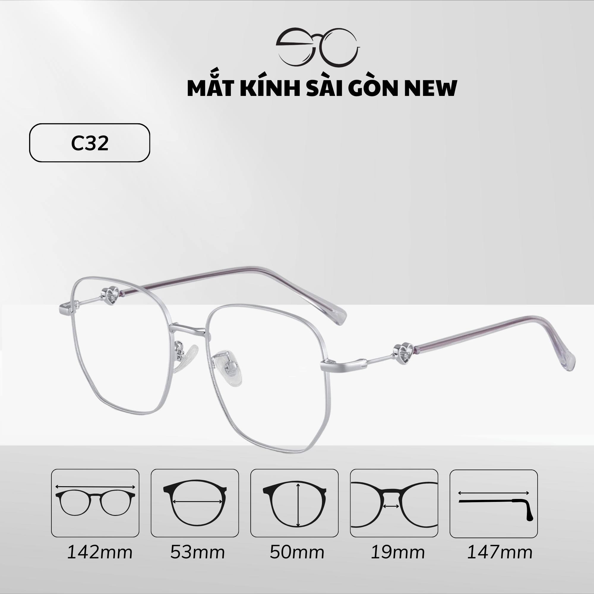  Gọng kính Kim loại Đa giác Lớn Nam nữ Unisex SGNew 34906 