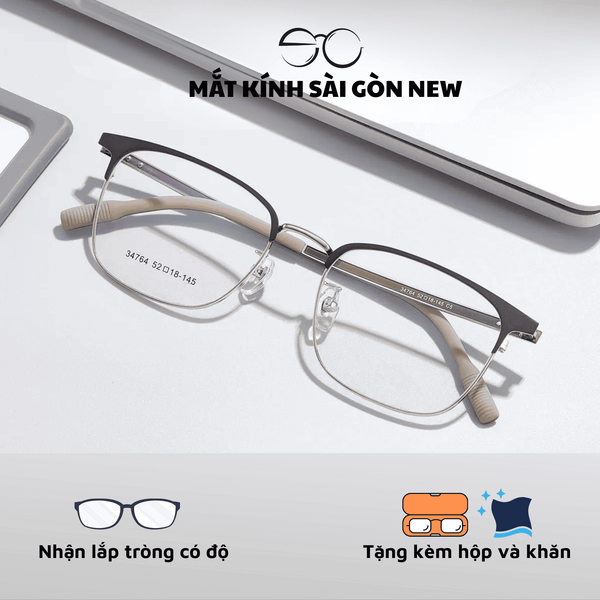  Gọng kính Kim loại Vuông Lớn Nam nữ Unisex SGNew 34764 