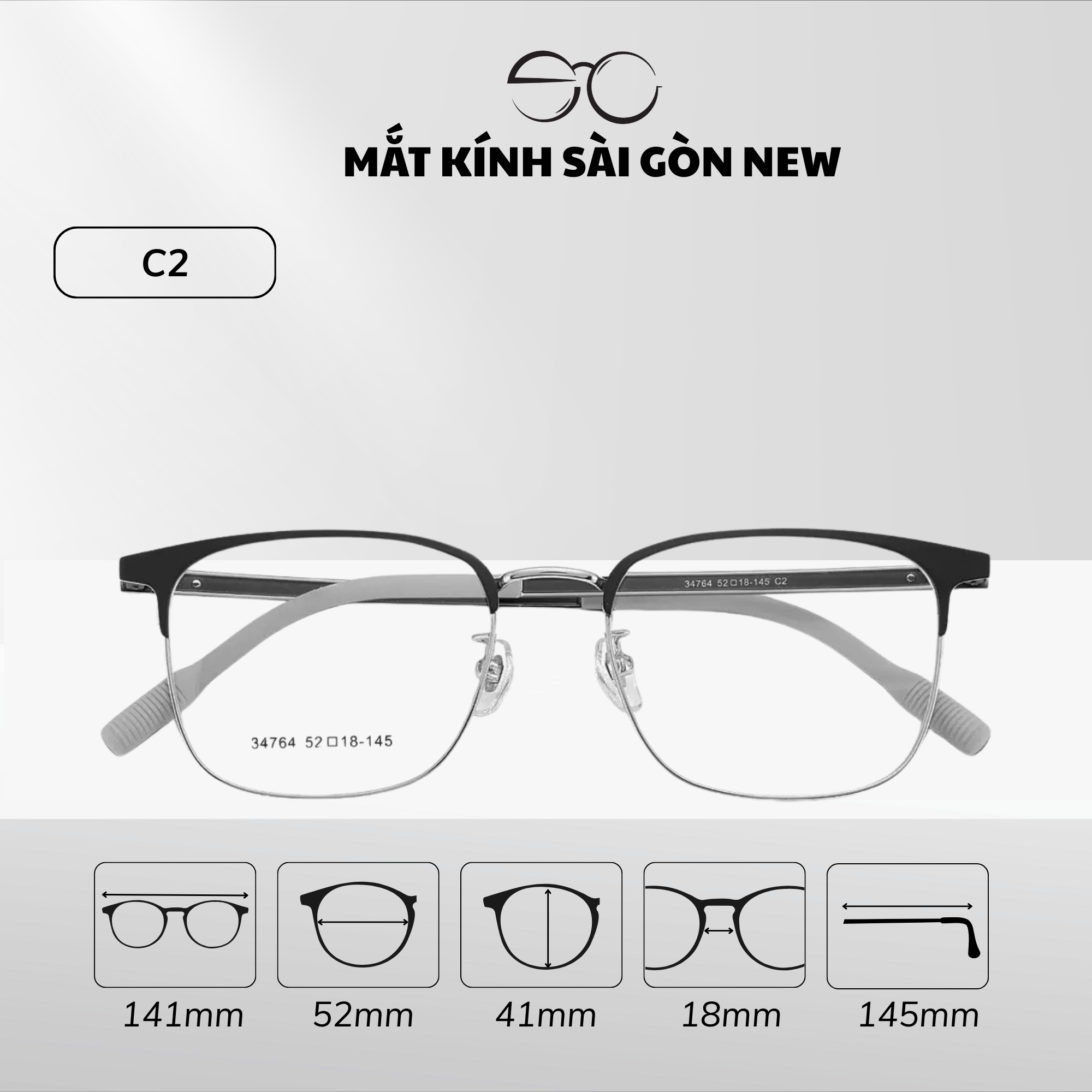  Gọng kính Kim loại Vuông Lớn Nam nữ Unisex SGNew 34764 