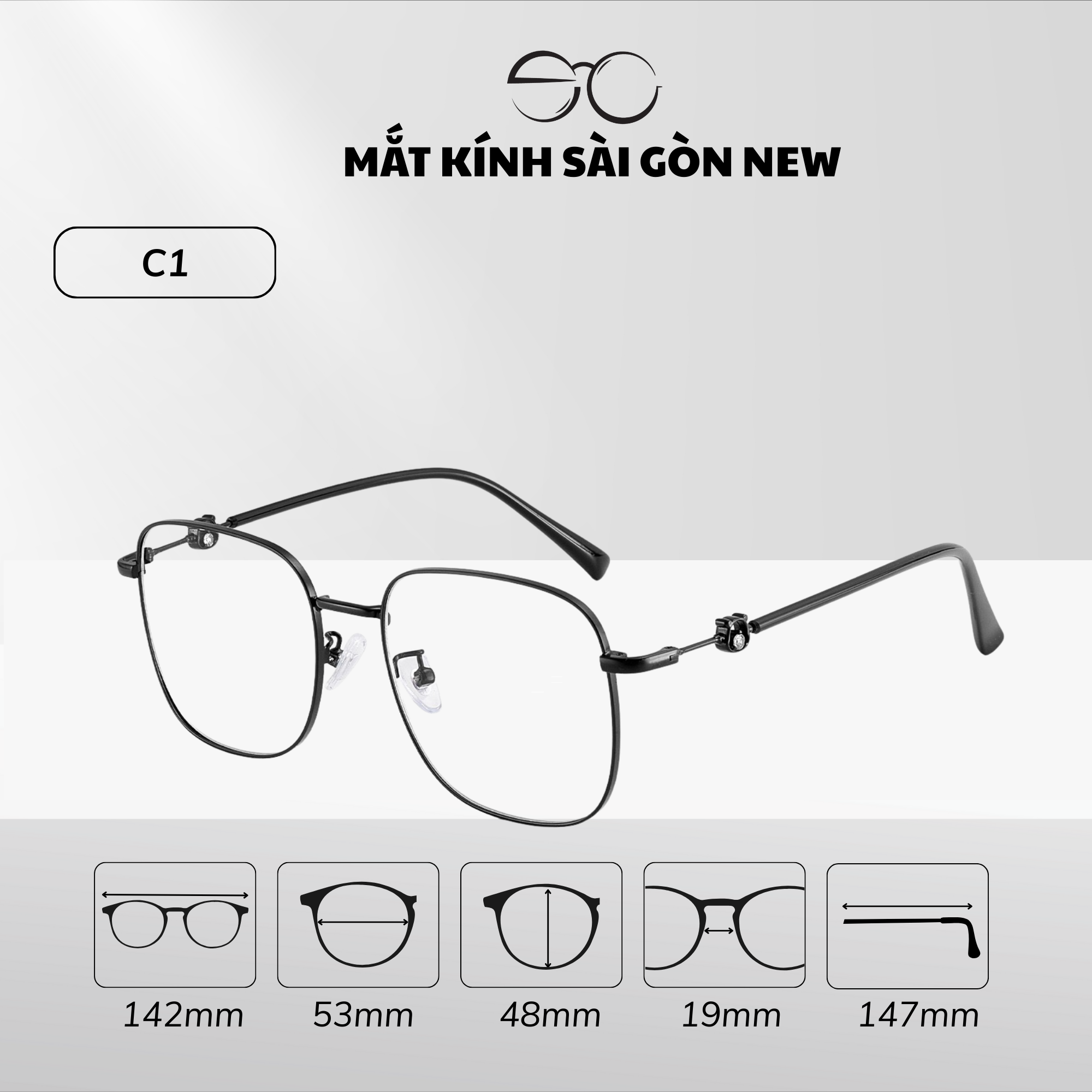  Gọng kính Kim loại Vuông Lớn Nam nữ Unisex SGNew 34905 