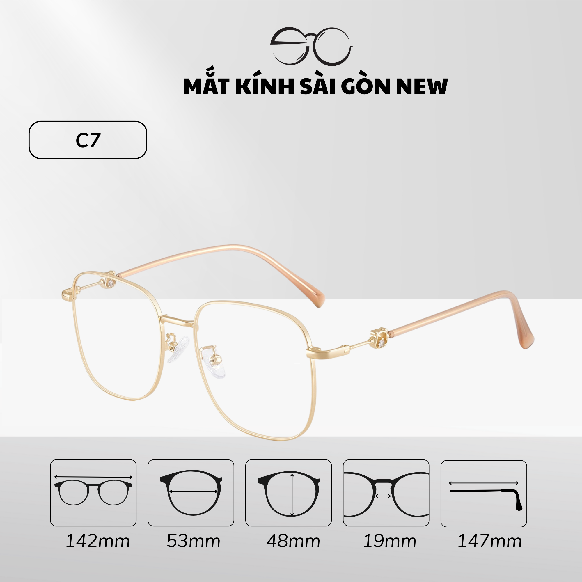  Gọng kính Kim loại Vuông Lớn Nam nữ Unisex SGNew 34905 