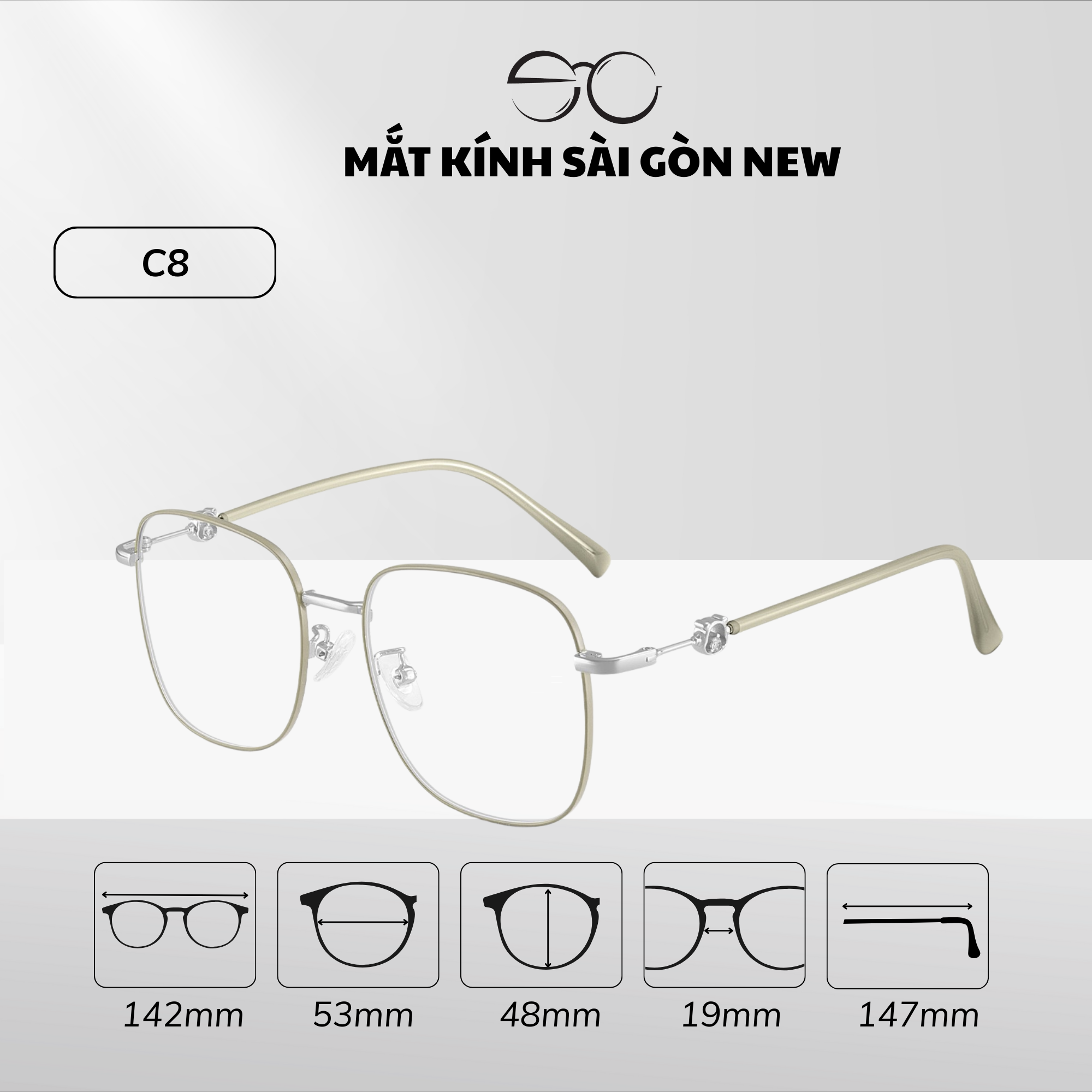  Gọng kính Kim loại Vuông Lớn Nam nữ Unisex SGNew 34905 