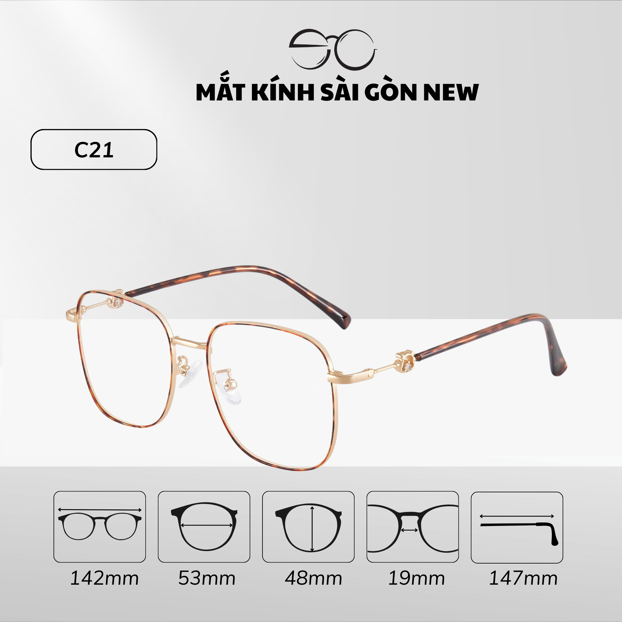  Gọng kính Kim loại Vuông Lớn Nam nữ Unisex SGNew 34905 