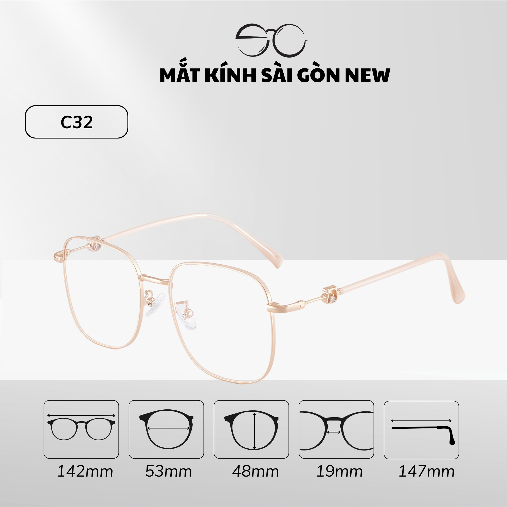  Gọng kính Kim loại Vuông Lớn Nam nữ Unisex SGNew 34905 