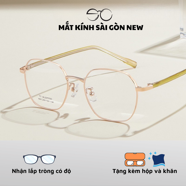  Gọng kính Kim loại Siêu nhẹ Đa giác Lớn Nam nữ Unisex SGNew 3009 