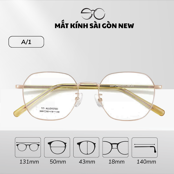  Gọng kính Kim loại Siêu nhẹ Đa giác Lớn Nam nữ Unisex SGNew 3009 
