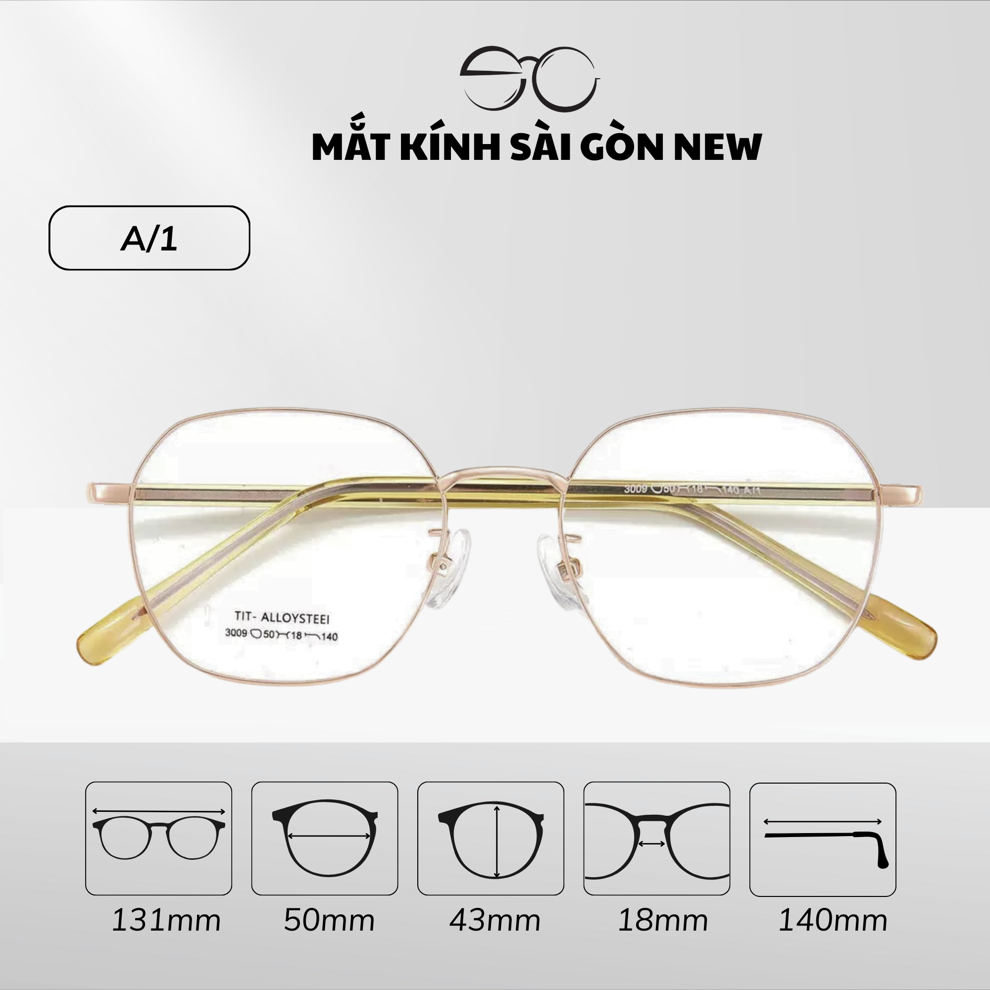  Gọng kính Kim loại Siêu nhẹ Đa giác Lớn Nam nữ Unisex SGNew 3009 