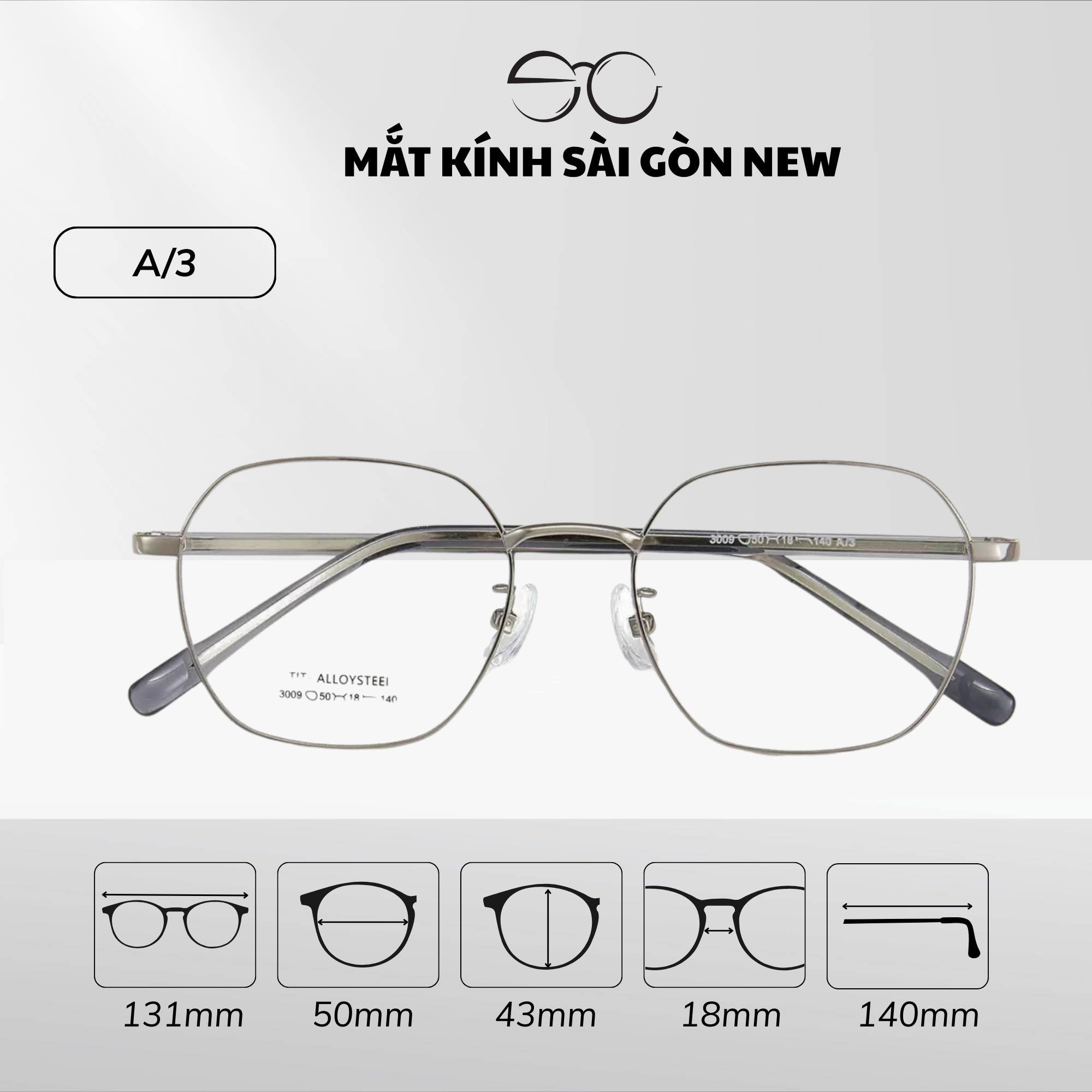  Gọng kính Kim loại Siêu nhẹ Đa giác Lớn Nam nữ Unisex SGNew 3009 