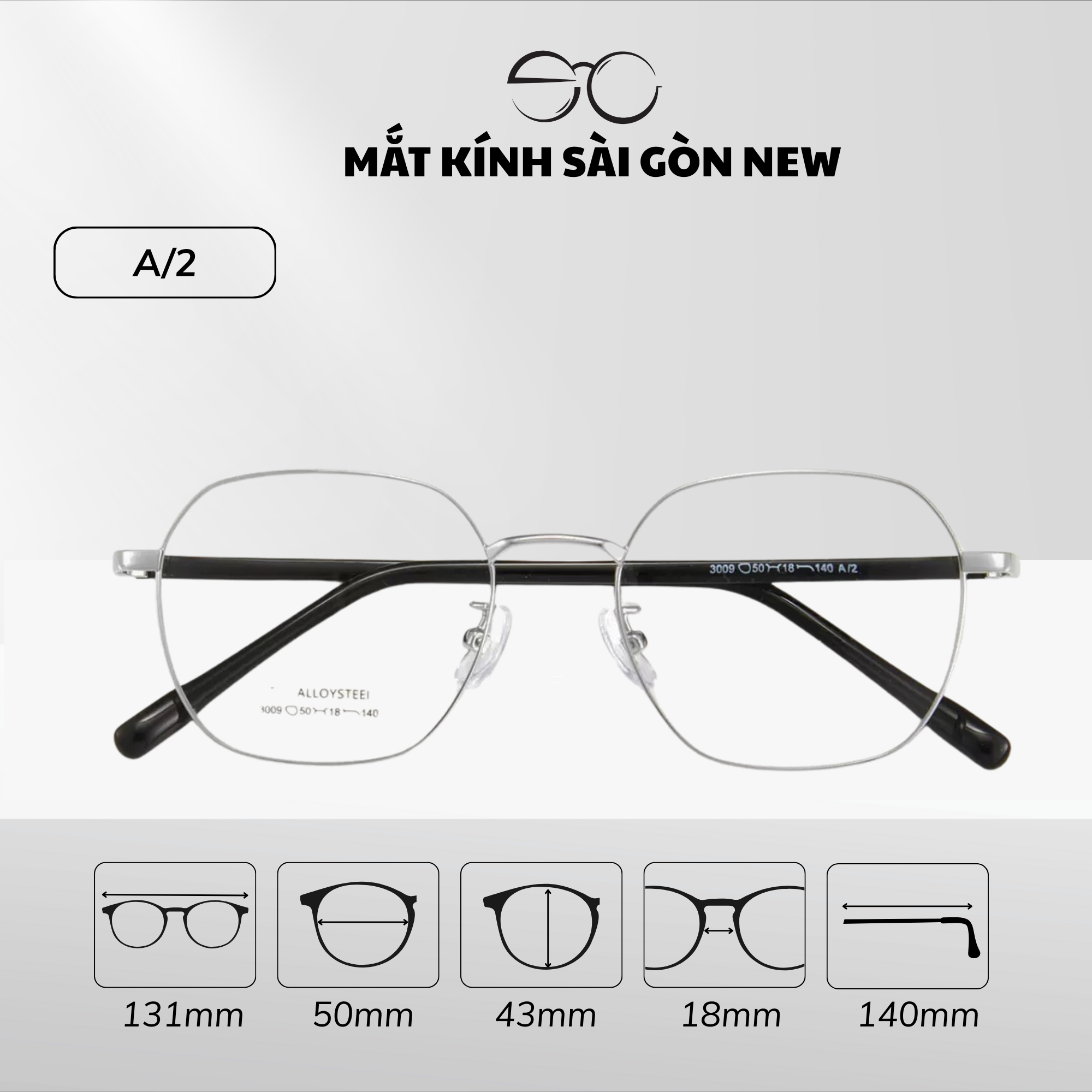  Gọng kính Kim loại Siêu nhẹ Đa giác Lớn Nam nữ Unisex SGNew 3009 