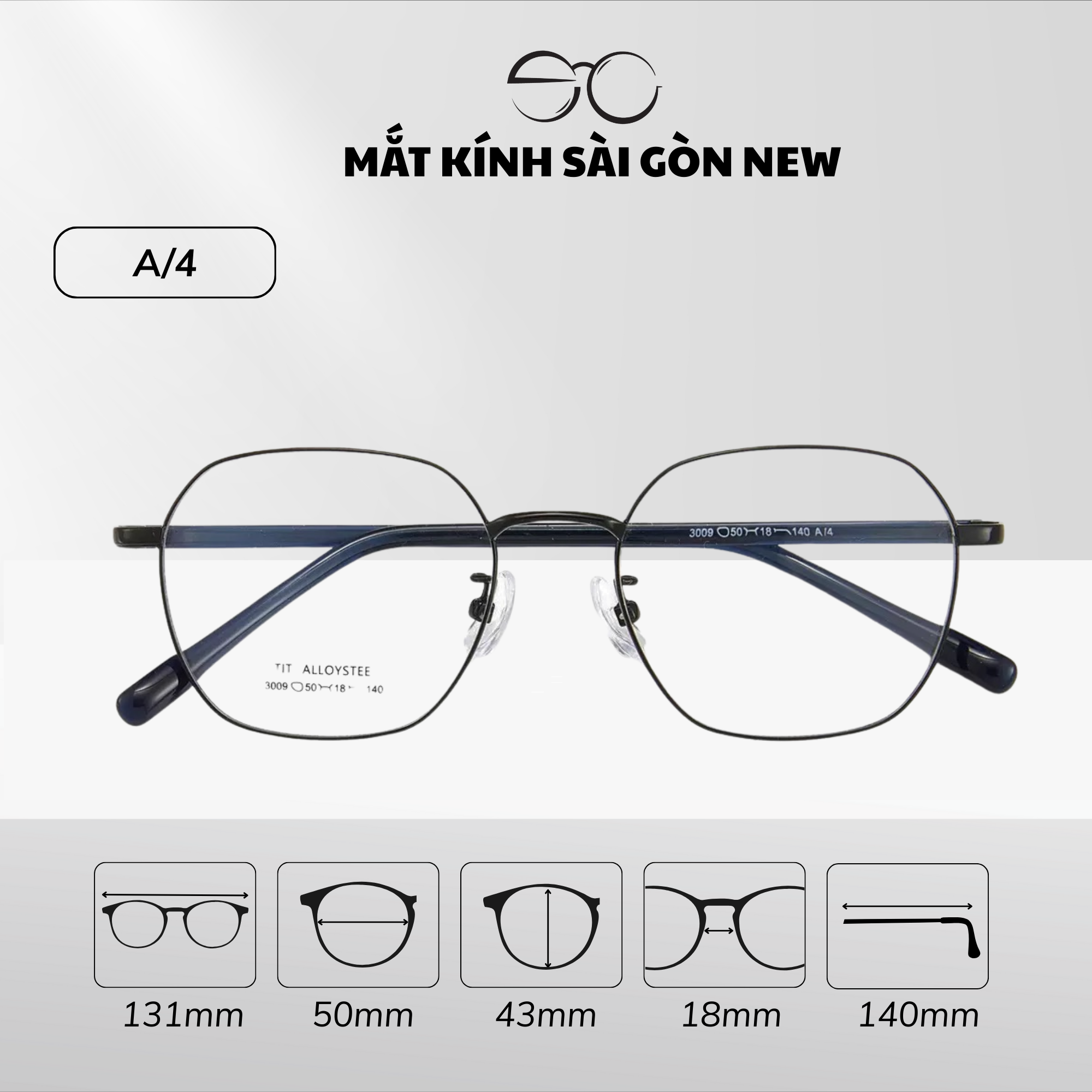  Gọng kính Kim loại Siêu nhẹ Đa giác Lớn Nam nữ Unisex SGNew 3009 