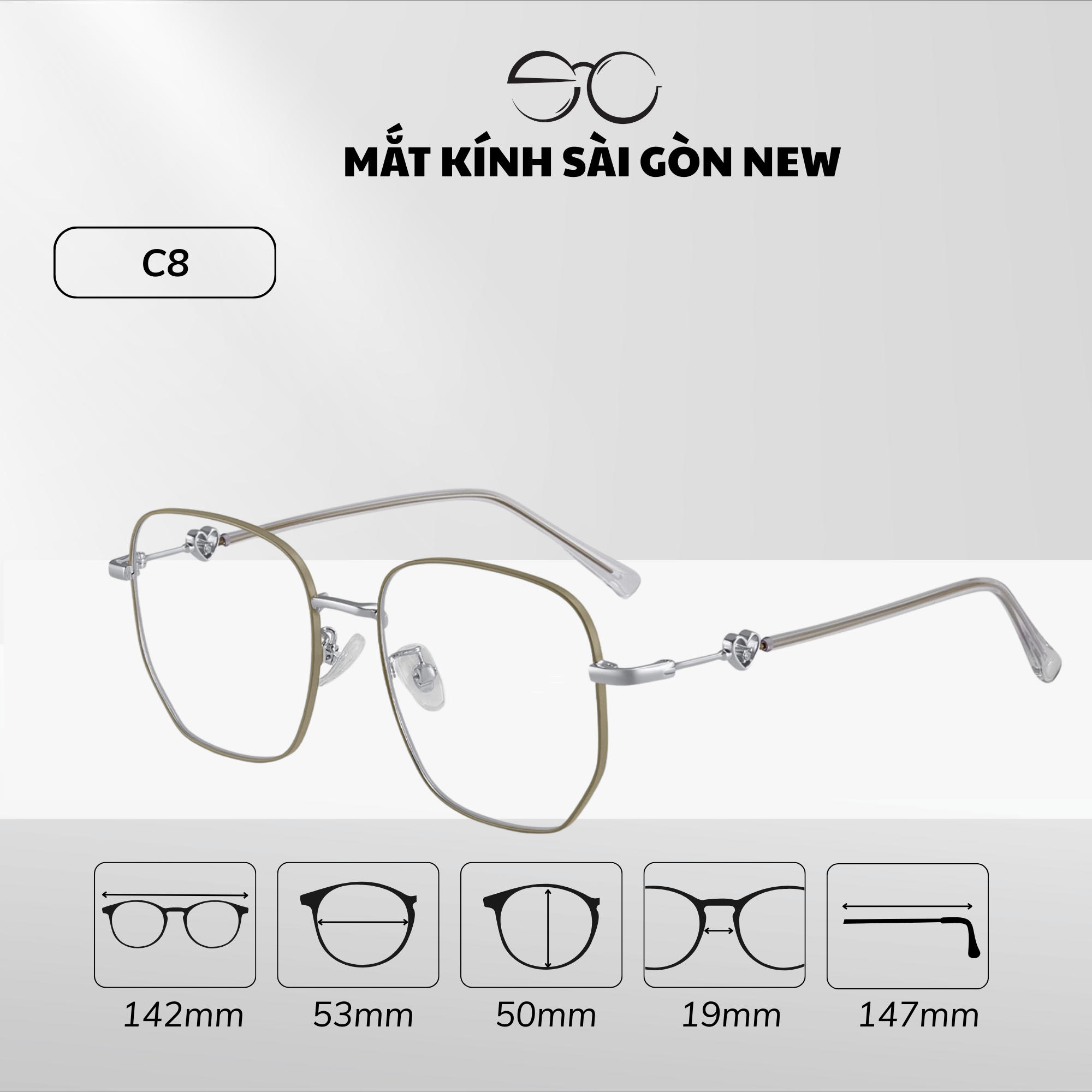  Gọng kính Kim loại Đa giác Lớn Nam nữ Unisex SGNew 34906 