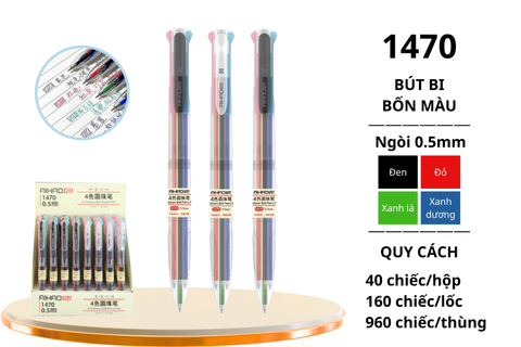  Bút bi 4 màu Aihao ngòi 0.5mm 1470 (40/160/960) 