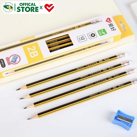  Bút chì 2B/HB Aihao có tẩy kèm gọt Chính Hãng - Có Tại Hiệu Sách Mai 
