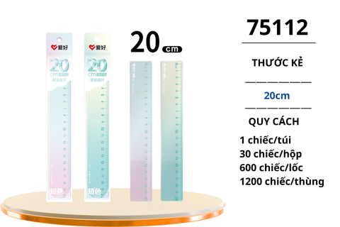  Thước kẻ nhựa màu Aihao 20cm (30/600/1200) -AH75112 