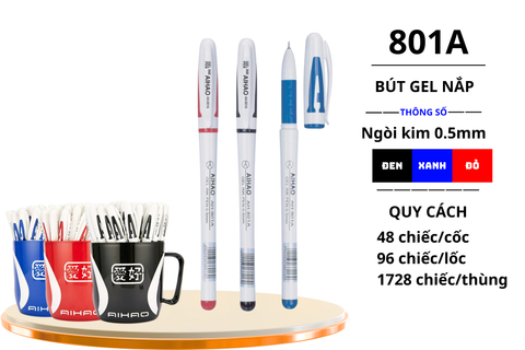  Bút gel chữ A Aihao 801A đỏ (48 cái/Cốc) 