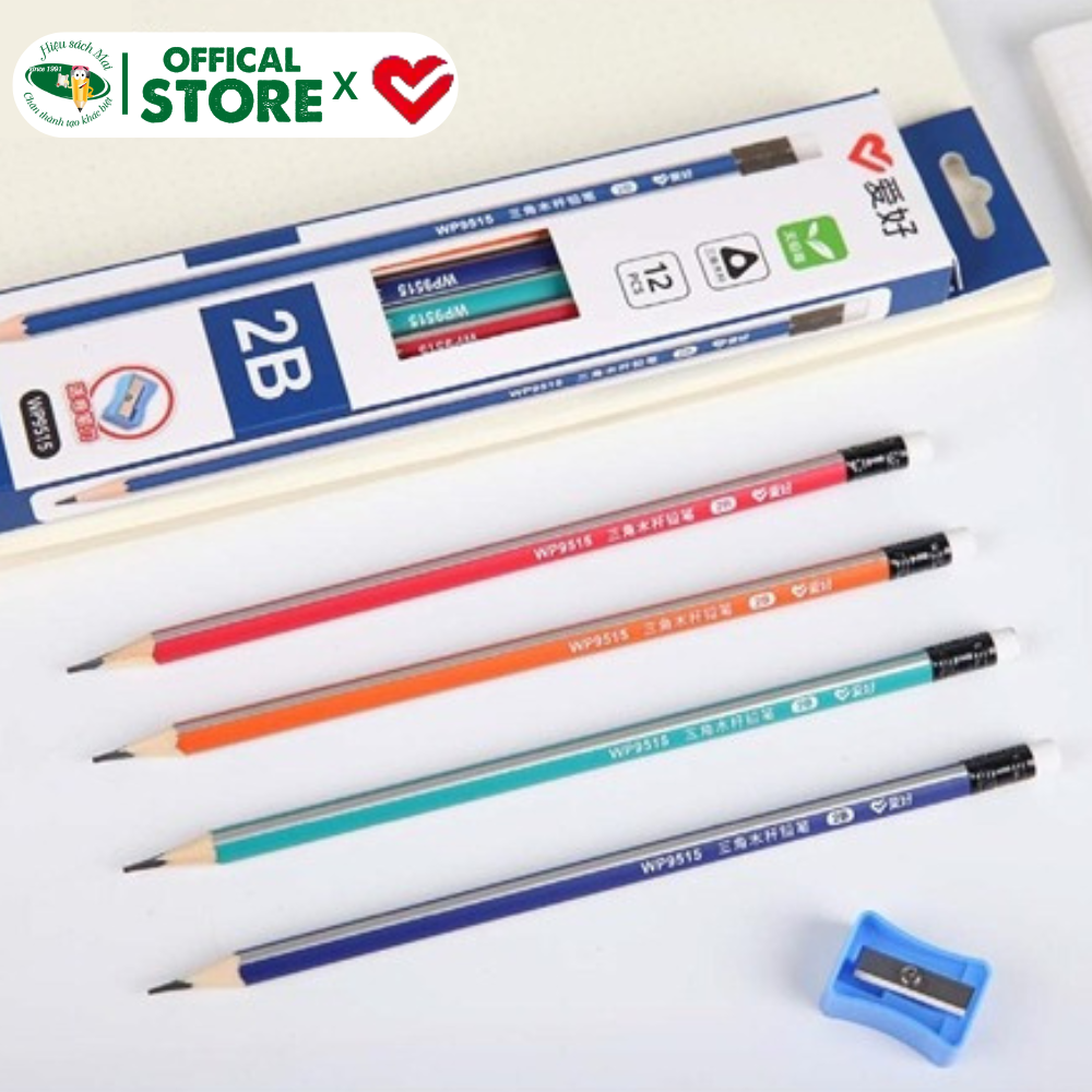  Bút chì 2B/HB Aihao có tẩy kèm gọt Chính Hãng - Có Tại Hiệu Sách Mai 