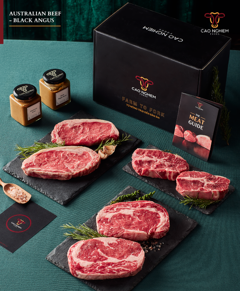  #SET STEAK BOX NO.3 - Set hộp quà tặng thịt bò Black Angus Teys Certified Premium MB2+ 