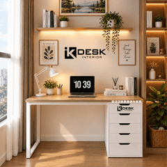 Bàn IKEA 1 Tủ Trắng-Mặt Gỗ Sáng