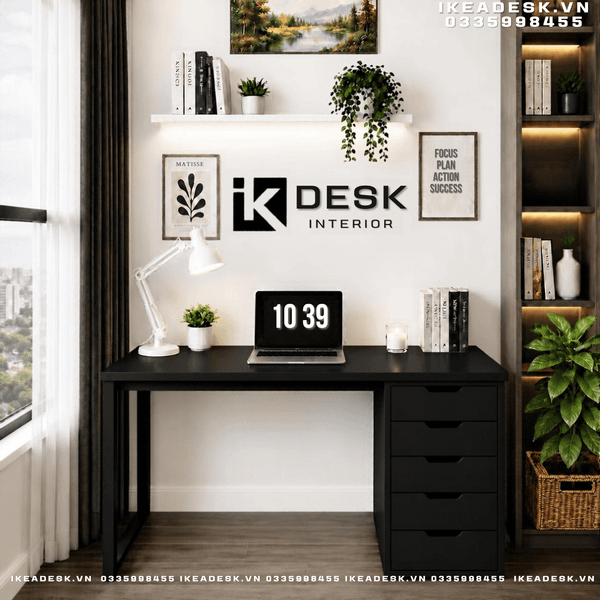 Bàn IKEA 1 Tủ Đen-Mặt Đen