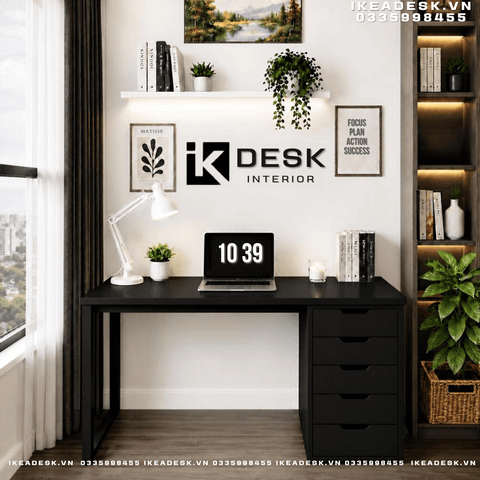 Bàn IKEA 1 Tủ Đen-Mặt Đen